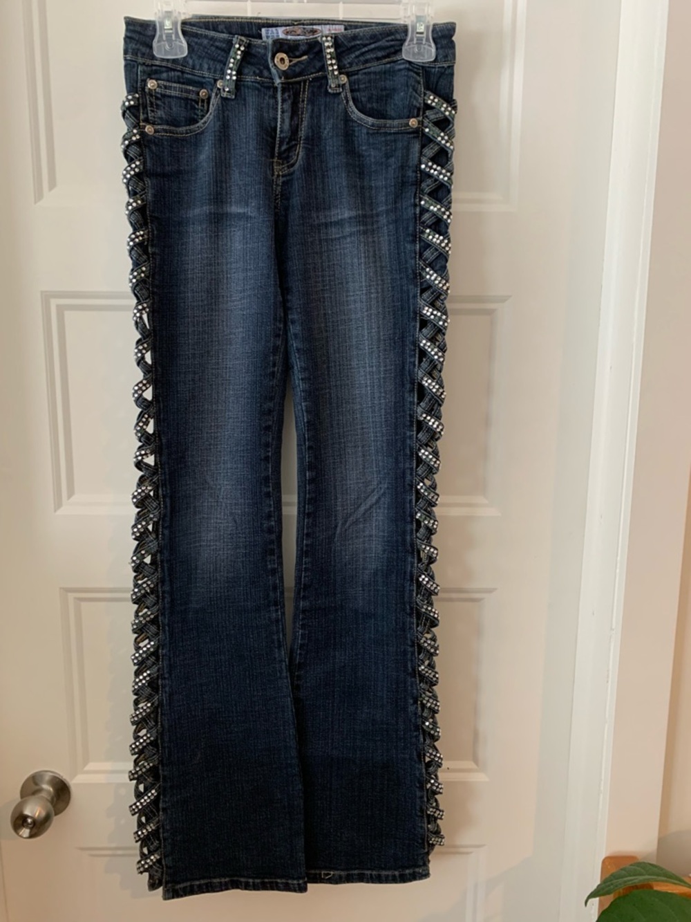 3Rstreet wear Dark Wash Women's Jeans with Embellished Lace-Up Side Trim - Picture 1 of 4